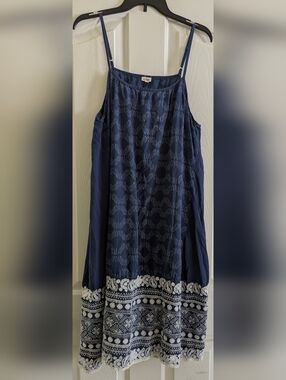 Navy Embroidered Midi Sundress with White Border